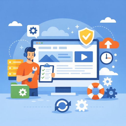 Illustration of a fully managed web hosting provider managing a website and its infrastructure
